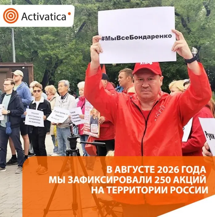 По данным мониторинга, в августе зафиксировано 250 протестных акций по всей России, что наглядно демонстрирует рост активности граждан на фоне выборов и антивоенной повестки.
