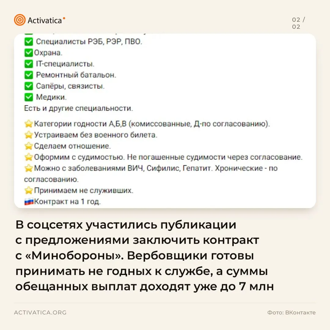 По всей России растут объявления о контрактной службе с обещаниями крупных выплат и льгот; волна вербовки охватывает регионы и крупные города.
