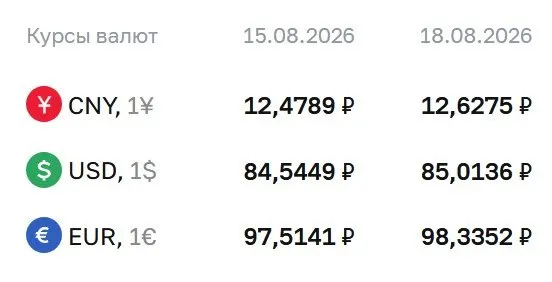 Официальный курс ЦБ на сегодня: доллар — ₽85,01, евро — ₽98,34, юань — ₽12,63.