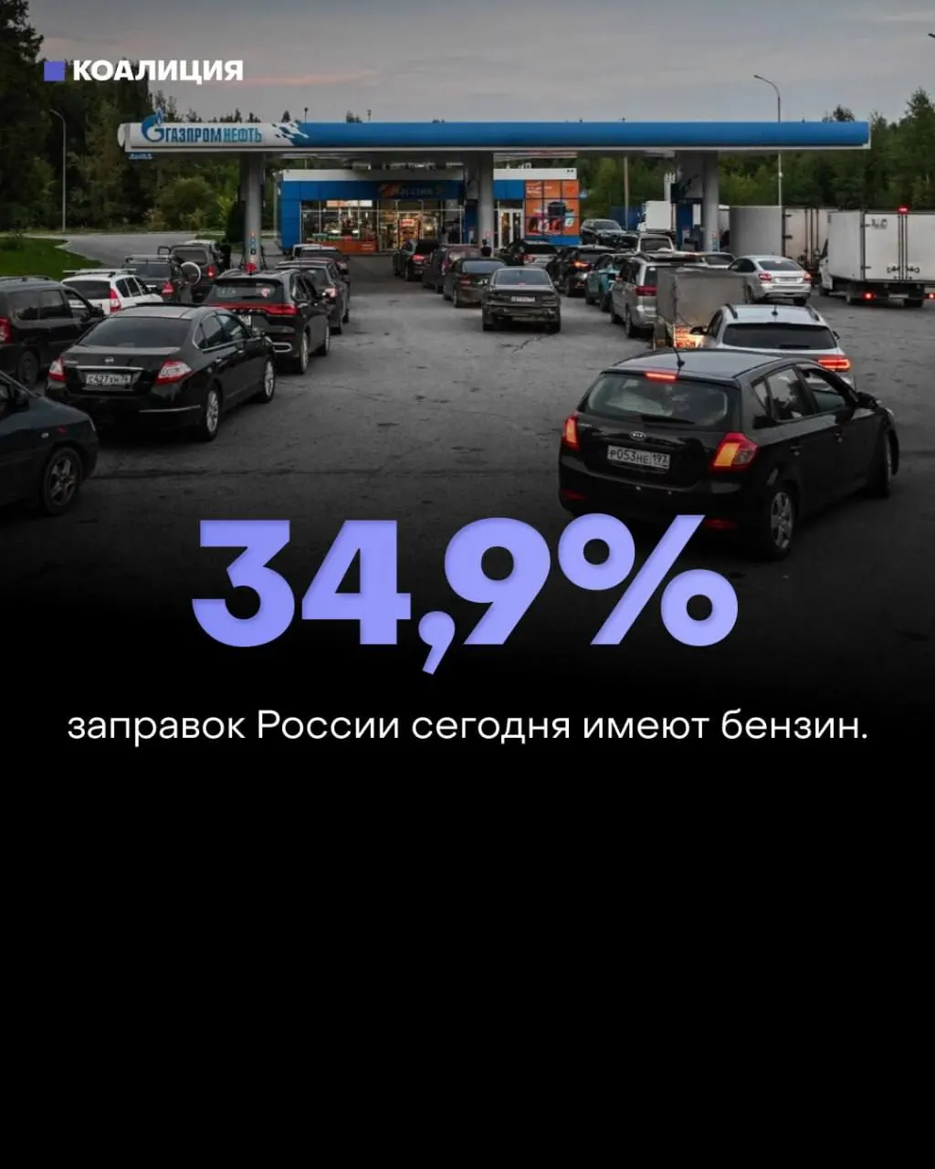 Бензин доступен лишь на 34,9% АЗС по всей стране за неделю; ситуация ухудшается, особенно в Липецкой области и столичном регионе.